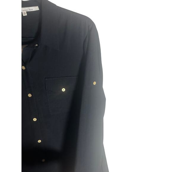 RACHEL Rachel Roy Women's Black Button-Up Shirt Dress Gold Accents Long Sleeves - Picture 10 of 12